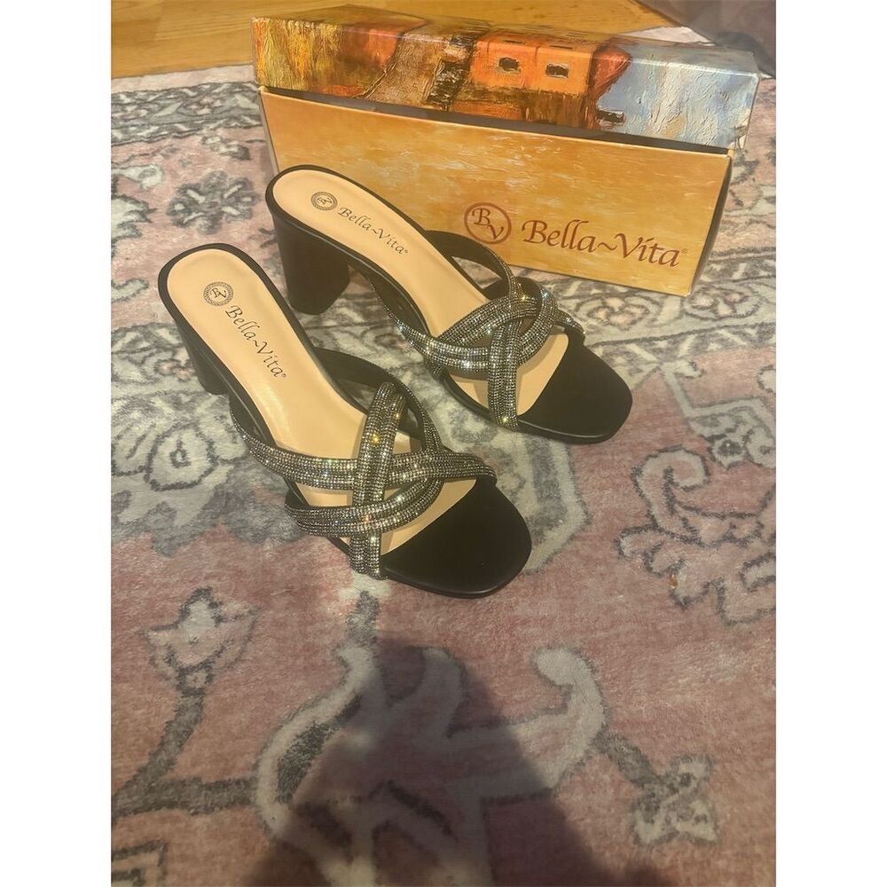 Bella Vita Women's Carmen Rhinestone Heeled Sandals Black Size 9.5